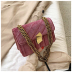 Quilted Velvet Chain Shoulder Bag with Gold Hardware. Crossbody Handbag for Women. — Image 4