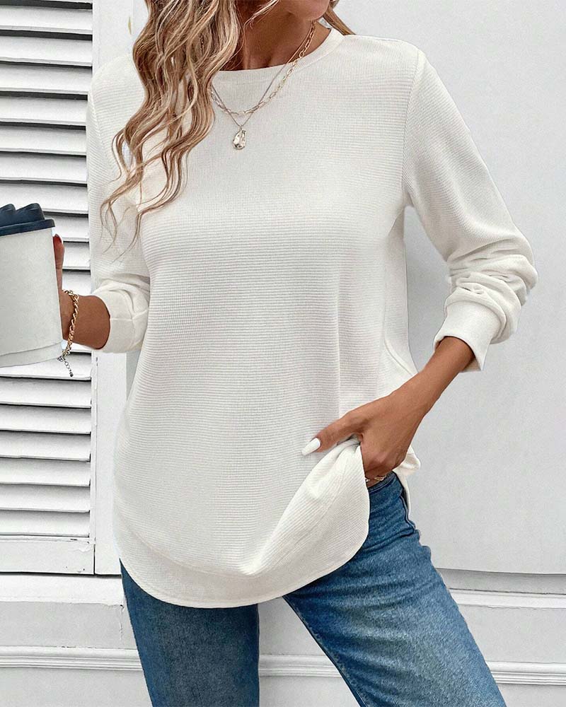Women's Waffle Knit Long Sleeve Top Soft Pullover Casual Wear Lightweight Comfortable — Image 5