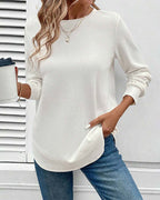 Women's Waffle Knit Long Sleeve Top Soft Pullover Casual Wear Lightweight Comfortable — Image 5