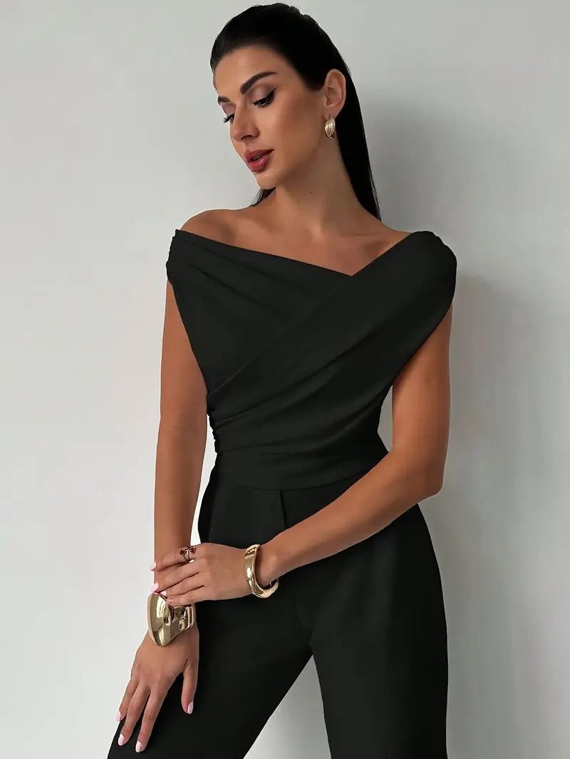 Elegant Off-Shoulder Wrap Top - White Polyester Blouse — Image 9