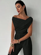 Elegant Off-Shoulder Wrap Top - White Polyester Blouse — Image 9