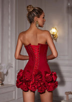 Red Strapless Corset Ruffle Mini Dress - Fitted Party Cocktail Dress — Image 7