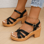 Women's Braided Strap Block Heel Sandals in Beige, Black, and White - Chic Summer Footwear — Image 4