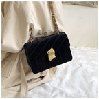 Quilted Velvet Chain Shoulder Bag with Gold Hardware. Crossbody Handbag for Women. — Image 5