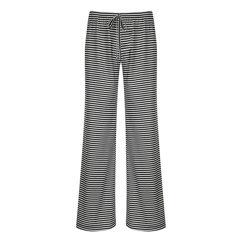 Women's Striped Wide-Leg Lounge Pants Cotton Knit Elastic Waist Relaxed Fit — Main Image