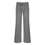 Women's Striped Wide-Leg Lounge Pants Cotton Knit Elastic Waist Relaxed Fit — Main Image