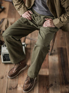 Vintage Style Men's Work Pants Cotton Canvas Khaki High Waist Pleated — Image 6