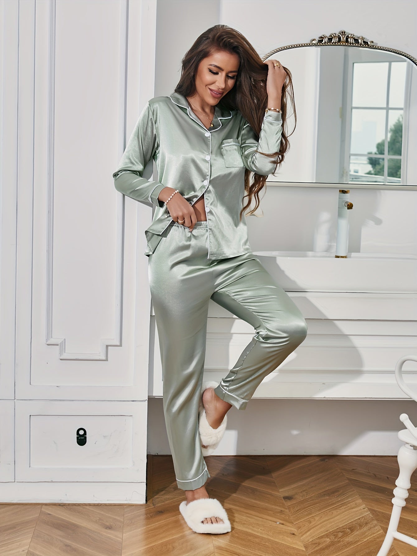 Luxury Women's Satin Pajama Set in Multiple Colors, Soft Silky Feel Sleepwear — Image 11
