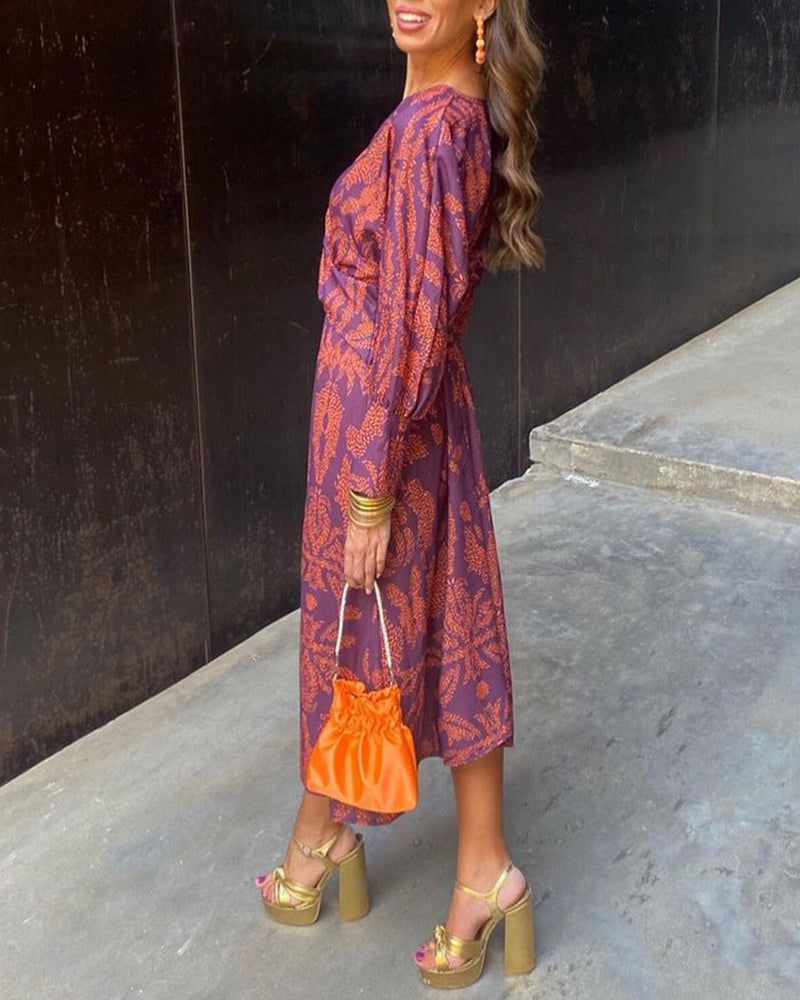 Twist Front Midi Dress V-Neck Long Sleeve Polyester Various Colors S M L XL — Image 10