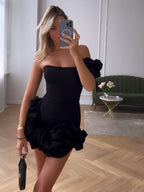 Ruffled Mini Dress - Party Cocktail Dress Blue Black Green — Image 3