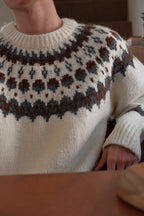 Nordic Wool Sweater Men's Fair Isle Pattern Knitted Pullover Beige/Gray — Image 4