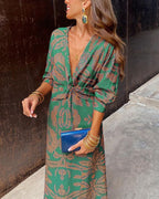 Twist Front Midi Dress V-Neck Long Sleeve Polyester Various Colors S M L XL — Image 6