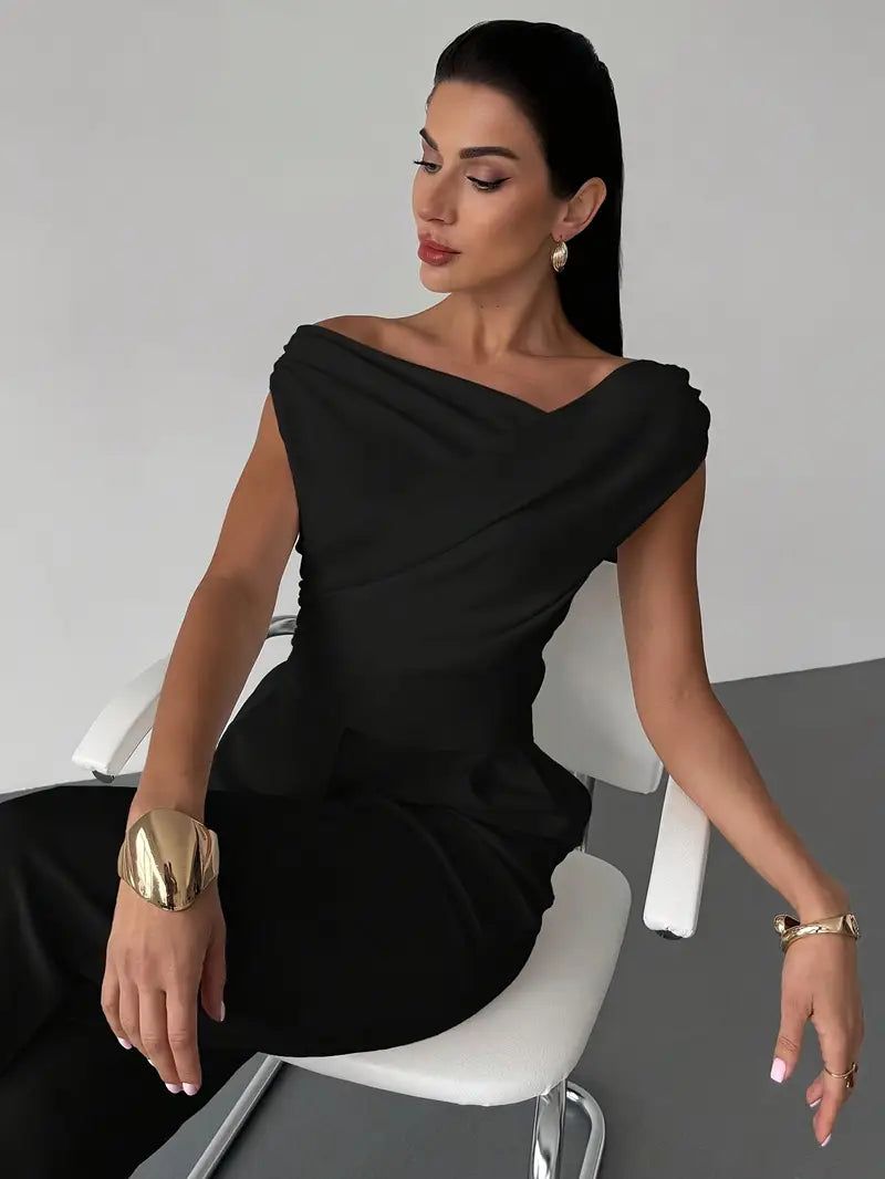 Elegant Off-Shoulder Wrap Top - White Polyester Blouse — Image 12