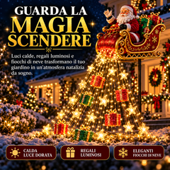 🎅 Slitta di Babbo Natale Volante con Luci Solari – Decorazione Natalizia da Giardino