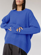 Cashmere Oversized Sweater, Sky Blue, Crew Neck, Ribbed Knit — Image 12