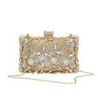 Floral Evening Clutch Bag Gold Rhinestone Beaded Party Purse Bridal Handbag — Image 2