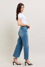 Judy Blue Women's Wide-Leg Distressed High-Waisted Jeans Blue Denim Frayed Hem — Image 8