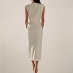 Button Slit Midi Dress with Shoulder Pads: Elegant Dress for Women - Various Colors — Image 2