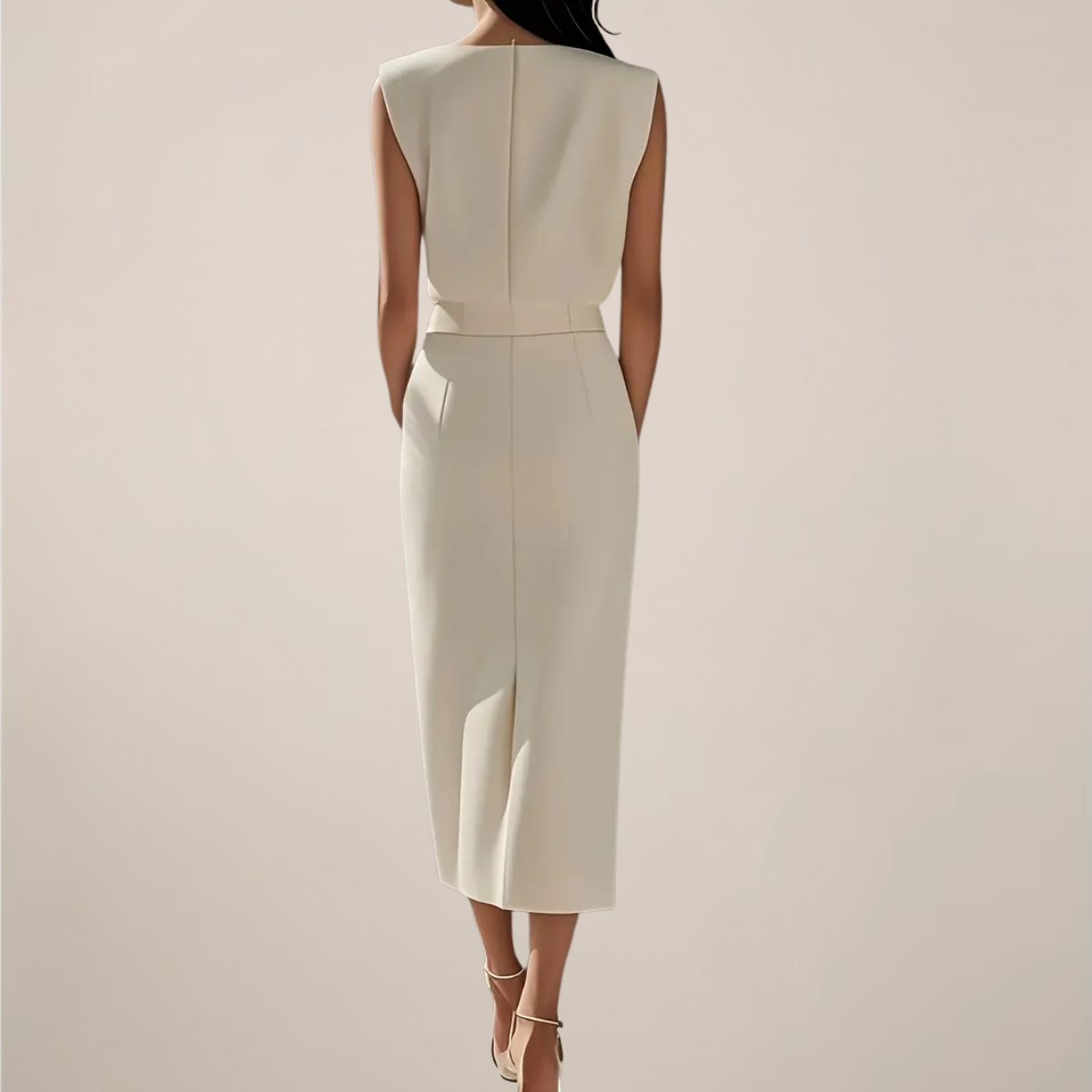 Button Slit Midi Dress with Shoulder Pads: Elegant Dress for Women - Various Colors — Image 2