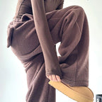 Women's Wide Leg Sherpa Fleece Lounge Pants with Drawstring - Black, Brown, Green Polyester — Image 8