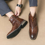 Men's Crocodile Pattern Leather Ankle Boots Brown Buckle Strap — Image 13