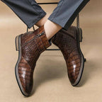 Men's Crocodile Pattern Leather Ankle Boots Brown Buckle Strap — Image 11