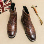 Men's Crocodile Pattern Leather Ankle Boots Brown Buckle Strap — Image 5