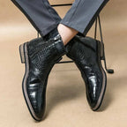 Men's Crocodile Pattern Leather Ankle Boots Brown Buckle Strap — Image 15