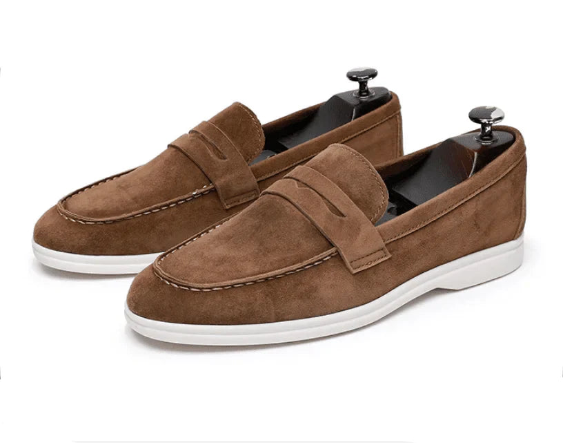 Men's Suede Penny Loafers Brown Slip-On Dress Shoes Comfortable Rubber Sole — Image 5