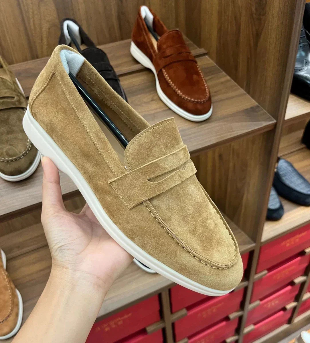 Men's Suede Penny Loafers Brown Slip-On Dress Shoes Comfortable Rubber Sole — Image 11