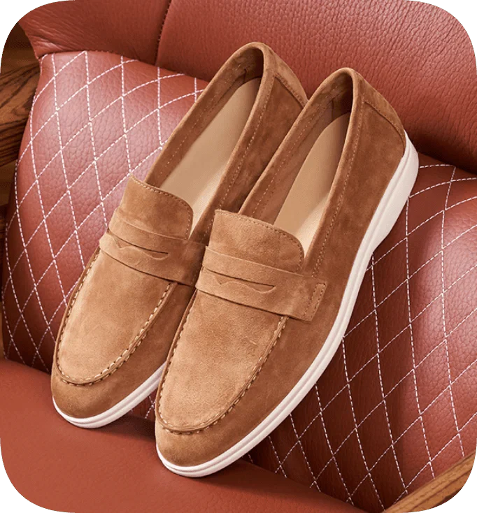 Men's Suede Penny Loafers Brown Slip-On Dress Shoes Comfortable Rubber Sole — Image 10