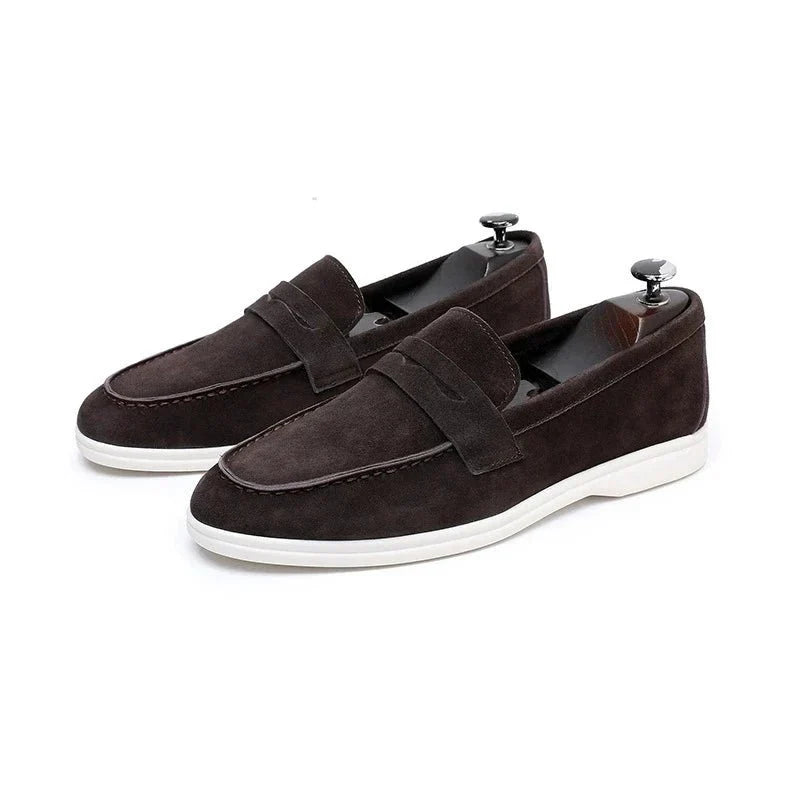 Men's Suede Penny Loafers Brown Slip-On Dress Shoes Comfortable Rubber Sole — Image 8