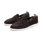 Men's Suede Penny Loafers Brown Slip-On Dress Shoes Comfortable Rubber Sole — Image 8