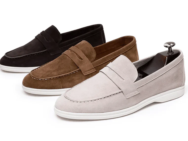 Men's Suede Penny Loafers Brown Slip-On Dress Shoes Comfortable Rubber Sole — Image 4