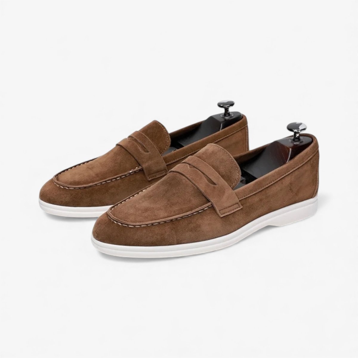 Men's Suede Penny Loafers Brown Slip-On Dress Shoes Comfortable Rubber Sole — Main Image