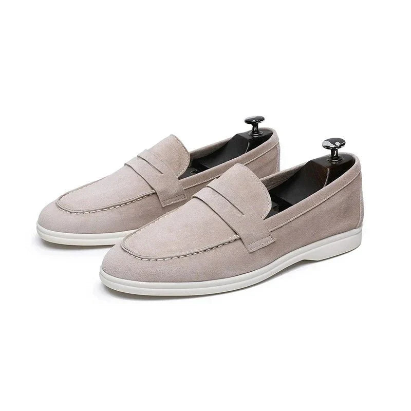 Men's Suede Penny Loafers Brown Slip-On Dress Shoes Comfortable Rubber Sole — Image 9