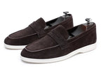 Men's Suede Penny Loafers Brown Slip-On Dress Shoes Comfortable Rubber Sole — Image 6