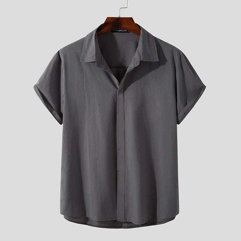 INCERUN Men's Short Sleeve Button-Up Shirt Cotton Blend Casual Summer Top Various Colors — Image 4