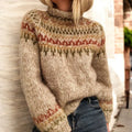 Women's Wool Blend Knit Sweater Fair Isle Pattern Beige Pullover — Main Image