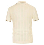 Men's Knit Polo Shirt Short Sleeve Cotton Blend Casual Button-Down Top Beige — Image 6