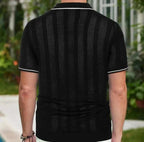 Men's Knit Polo Shirt Short Sleeve Cotton Blend Casual Button-Down Top Beige — Image 7
