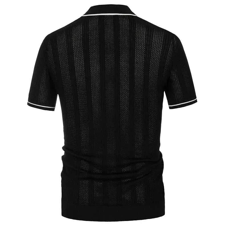 Men's Knit Polo Shirt Short Sleeve Cotton Blend Casual Button-Down Top Beige — Image 9