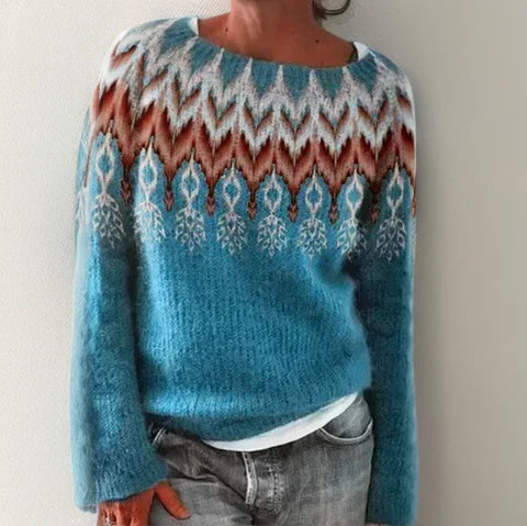 Nordic Knit Women's Sweater Wool Blend Fair Isle Pullover Multi-color — Main Image