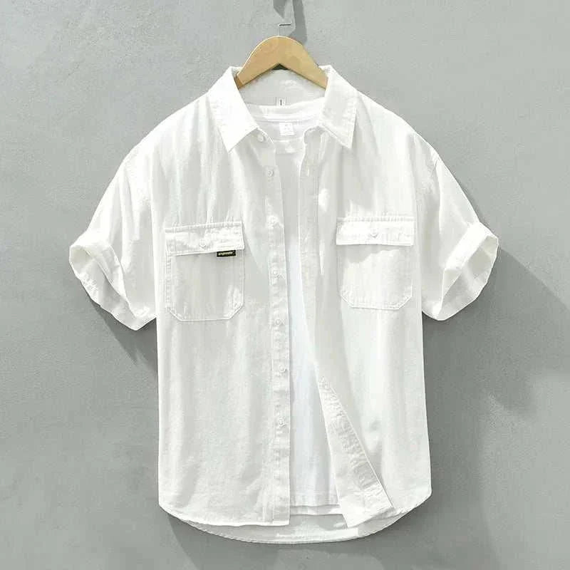 Men's Short Sleeve Button-Down Shirt Cotton Blend Casual Summer Top Multiple Colors — Image 6