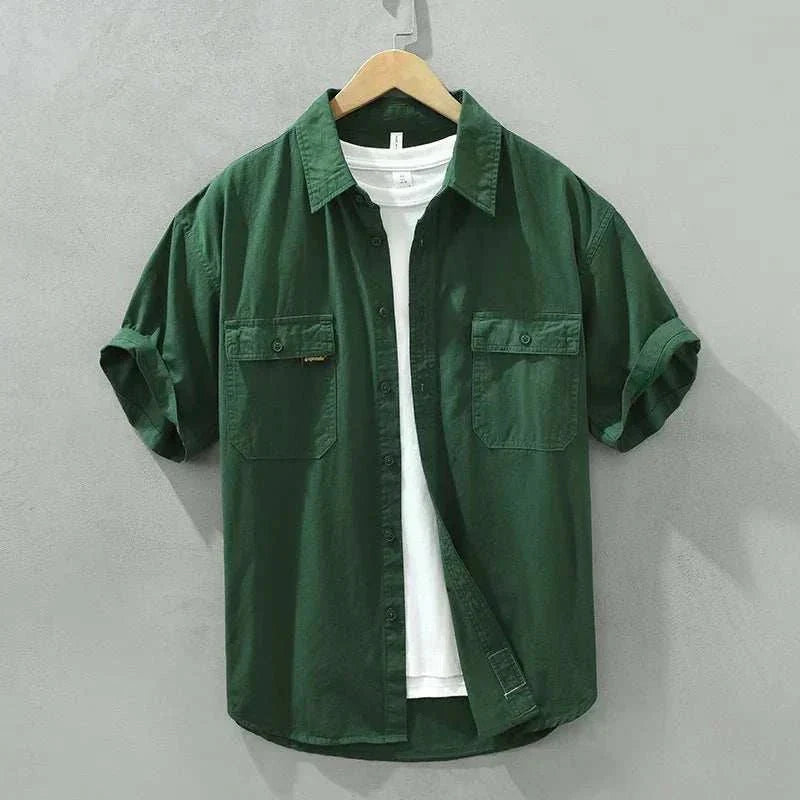 Men's Short Sleeve Button-Down Shirt Cotton Blend Casual Summer Top Multiple Colors — Image 2