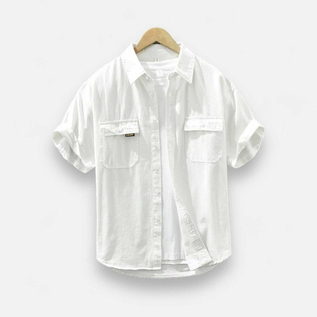 Men's Short Sleeve Button-Down Shirt Cotton Blend Casual Summer Top Multiple Colors — Main Image