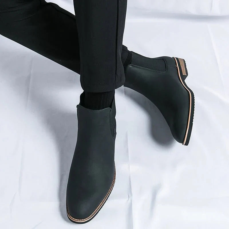 Men's Chelsea Ankle Boots Faux Leather Slip-On Dress Boots Elastic Gusset Brown Black — Image 7