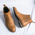 Men's Chelsea Ankle Boots Faux Leather Slip-On Dress Boots Elastic Gusset Brown Black — Image 2