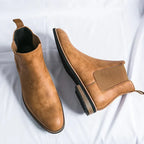Men's Chelsea Ankle Boots Faux Leather Slip-On Dress Boots Elastic Gusset Brown Black — Image 2