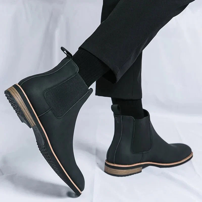 Men's Chelsea Ankle Boots Faux Leather Slip-On Dress Boots Elastic Gusset Brown Black — Image 5